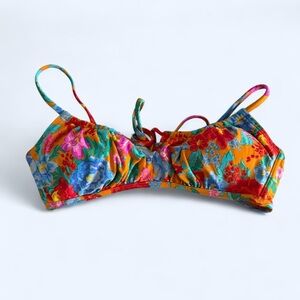 Floral Print Bikini Top in Vibrant Orange and Multicolor